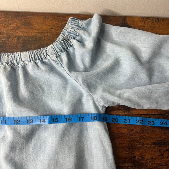 Sanctuary Womens Chambray Off the Shoulder Flare Sleeve Top Sz M Western Country - Picture 7 of 9